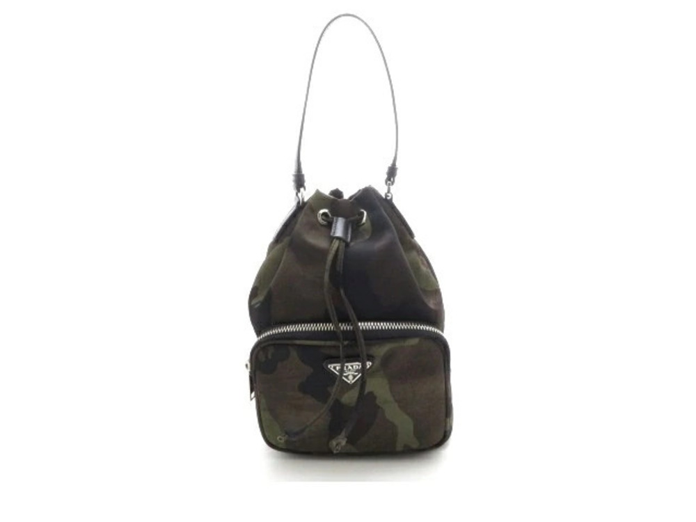 Prada handbag drawstring embossed camouflage